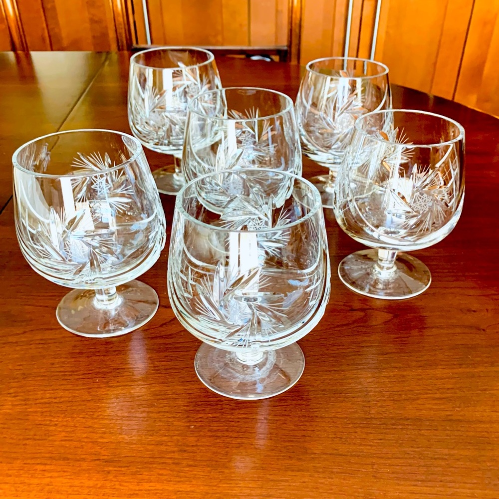 Set of 6 Cut-to-clear Crystal glasses brandy cognac Glasses Desert Glasses